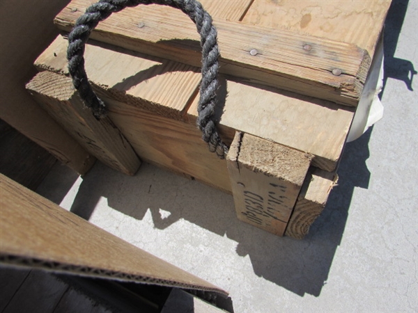 VINTAGE WOODEN AMMO CRATE/BOX WITH MISC ITEMS