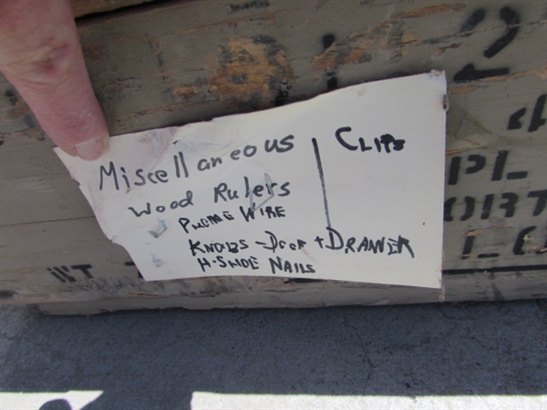VINTAGE WOODEN AMMO CRATE/BOX WITH MISC ITEMS