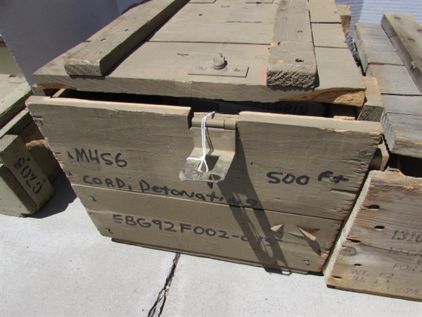3 VINTAGE WOODEN AMMO CRATES/BOXES WITH ASST HARDWARE, PARTS & MORE