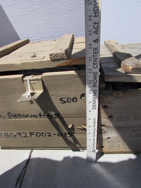 3 VINTAGE WOODEN AMMO CRATES/BOXES WITH ASST HARDWARE, PARTS & MORE