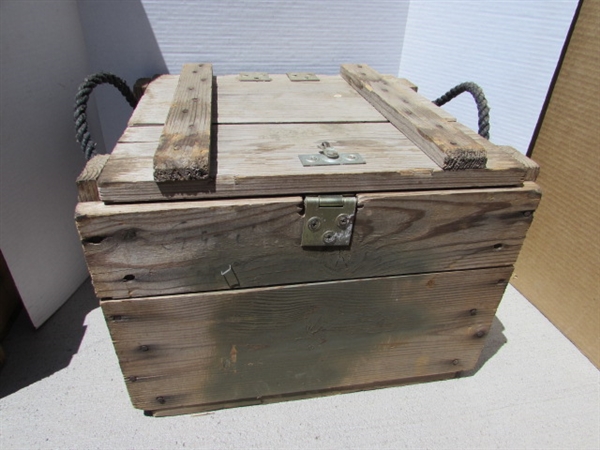 VINTAGE WOODEN AMMO CRATE/BOX WITH CLAMPS