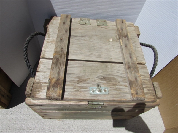 VINTAGE WOODEN AMMO CRATE/BOX WITH CLAMPS