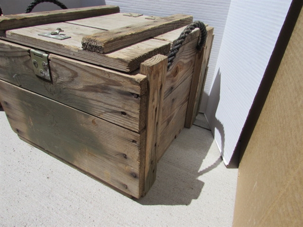 VINTAGE WOODEN AMMO CRATE/BOX WITH CLAMPS
