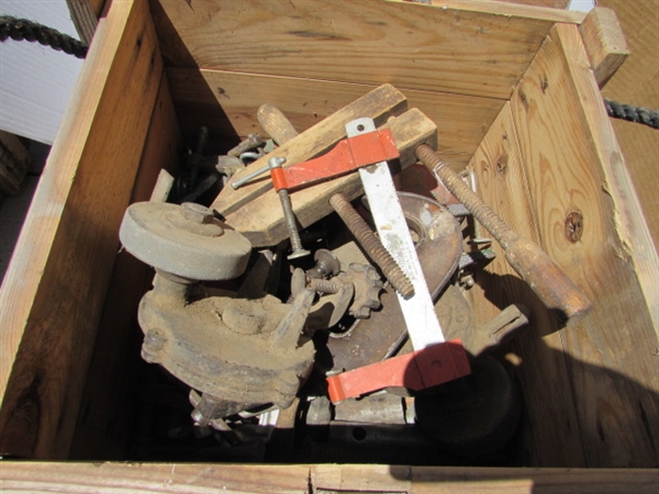 VINTAGE WOODEN AMMO CRATE/BOX WITH CLAMPS
