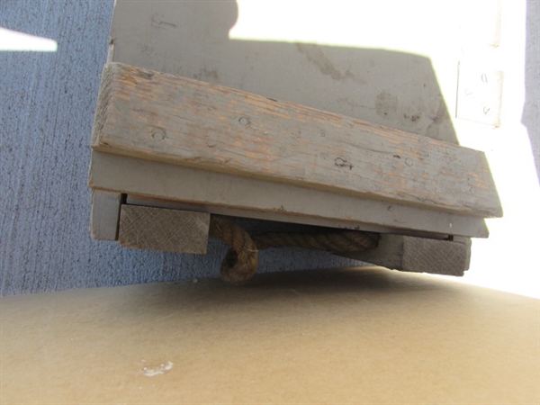 VINTAGE WOODEN AMMO CRATE/BOX WITH AXE, PICKAXES, HOES, RAKES & MORE