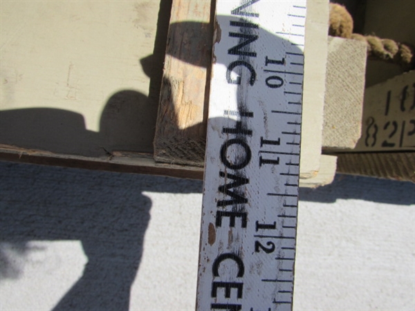 VINTAGE WOODEN AMMO CRATE/BOX WITH AXE, PICKAXES, HOES, RAKES & MORE