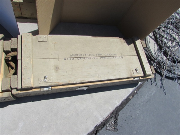 2 VINTAGE WOODEN AMMO CRATES/BOXES WITH ASST HARDWARE, PARTS & MORE