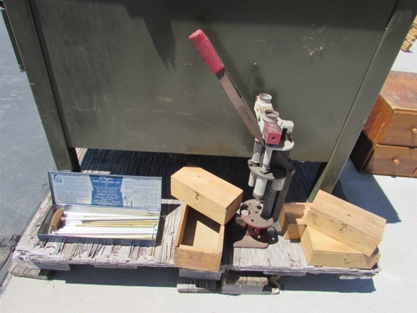 RELOADING TOOLS, EMPTY WOODEN BOXES & MORE