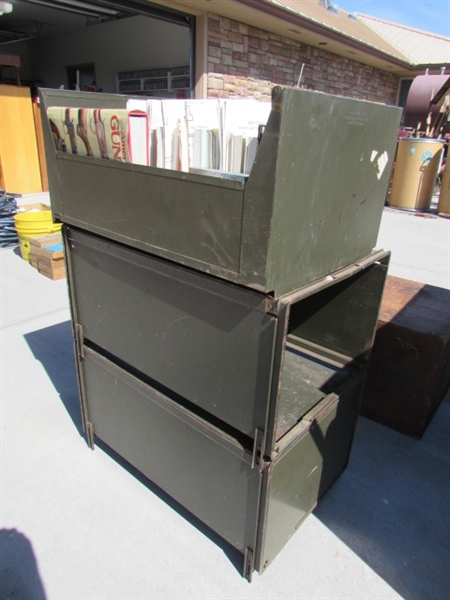 PAIR OF HEAVY DUTY STACKING METAL FILE DRAWERS W/CONTENTS