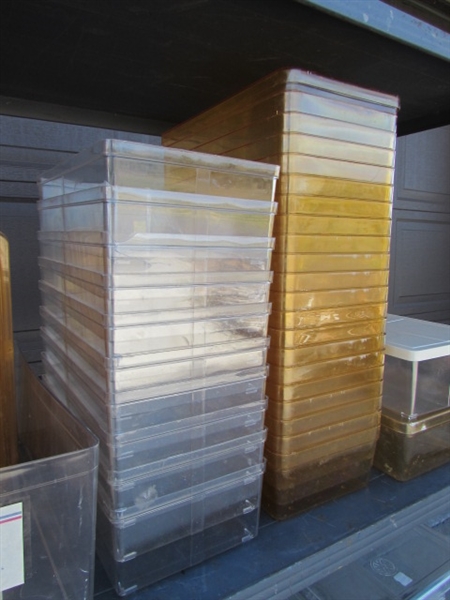 METAL SHELVING UNIT W/STORAGE BINS & MORE