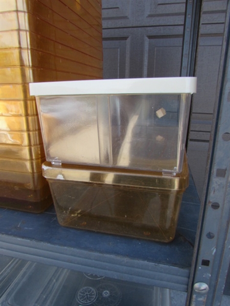 METAL SHELVING UNIT W/STORAGE BINS & MORE