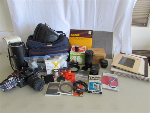 35mm SEARS CAMERA W/EXTRA LENSES, FILM & MORE
