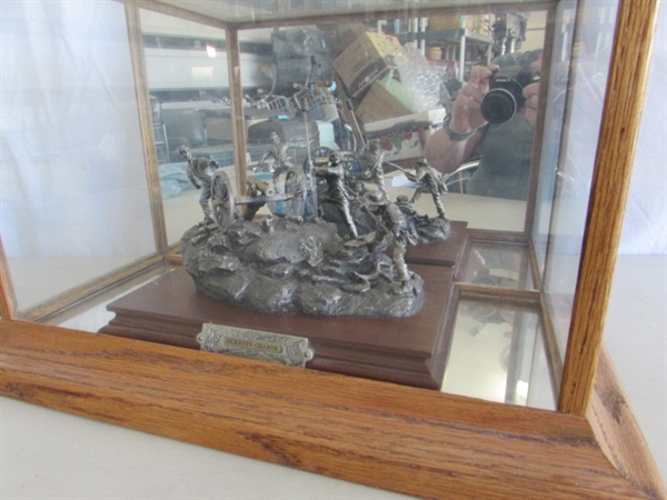 PEWTER PICKETT'S CHARGE SCULPTURE W/MIRRORED CASE