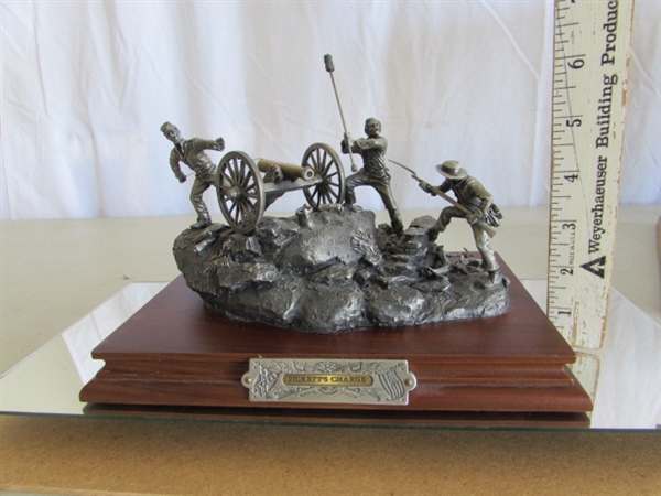 PEWTER PICKETT'S CHARGE SCULPTURE W/MIRRORED CASE