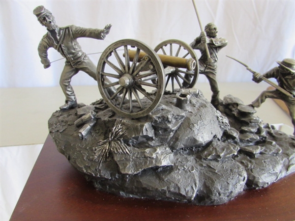 PEWTER PICKETT'S CHARGE SCULPTURE W/MIRRORED CASE