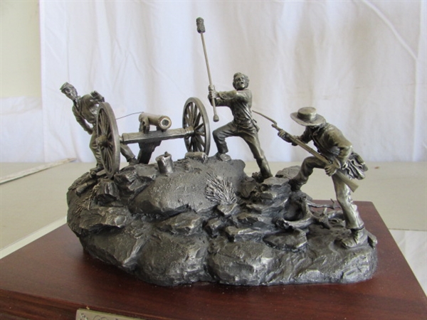 PEWTER PICKETT'S CHARGE SCULPTURE W/MIRRORED CASE