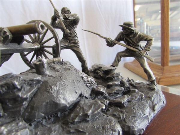 PEWTER PICKETT'S CHARGE SCULPTURE W/MIRRORED CASE