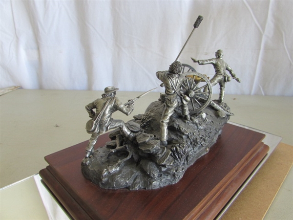 PEWTER PICKETT'S CHARGE SCULPTURE W/MIRRORED CASE