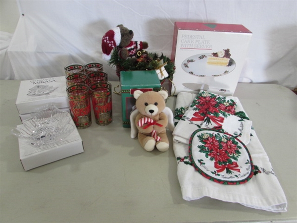 CHRISTMAS DECOR, TOWELS & DISHES