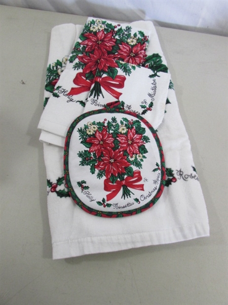CHRISTMAS DECOR, TOWELS & DISHES