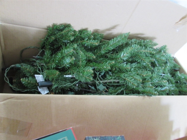 6.5' PRE LIT (CLEAR) ARTIFICIAL CHRISTMAS TREE & ASSORTED ORNAMENTS