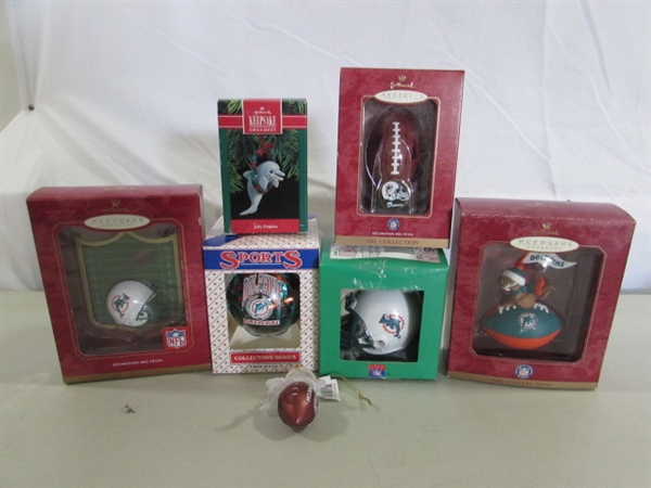 DOLPHINS & PACKERS CHRISTMAS ORNAMENTS