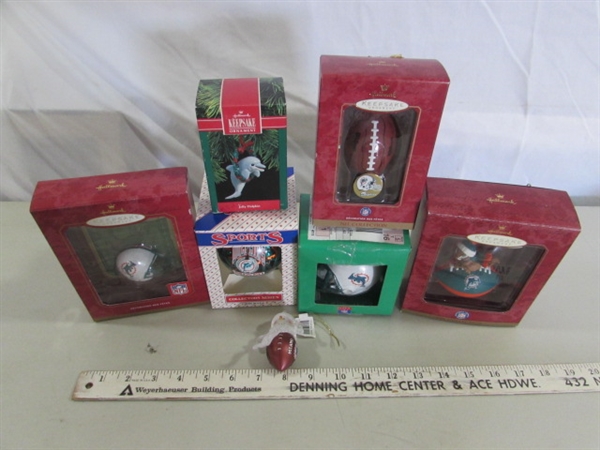 DOLPHINS & PACKERS CHRISTMAS ORNAMENTS