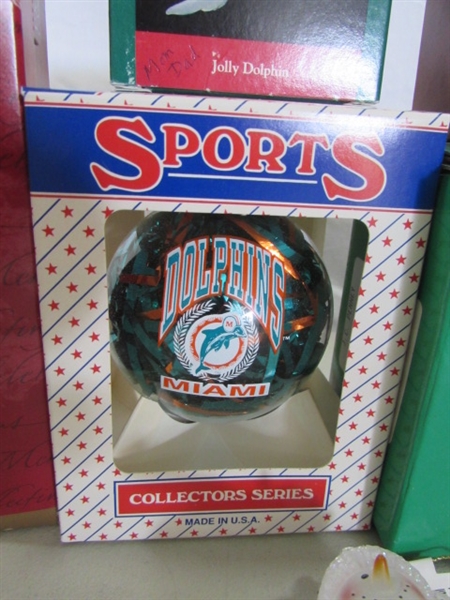 DOLPHINS & PACKERS CHRISTMAS ORNAMENTS