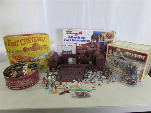 VINTAGE TOY SETS - FORT CHEYENNE, FORT GERONIMO & FORT LIBERTY W/FIGURINES