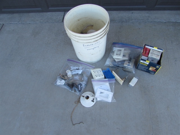5-GALLON BUCKET W/ELECTRICAL ITEMS