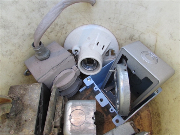 5-GALLON BUCKET W/ELECTRICAL ITEMS