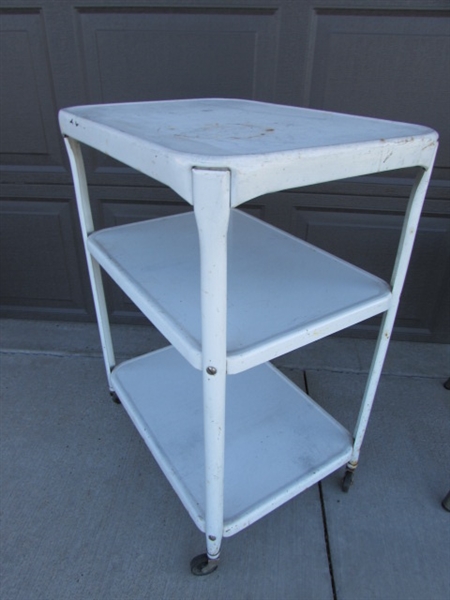 METAL CHAIR & VINTAGE 3-TIER ROLLING CART