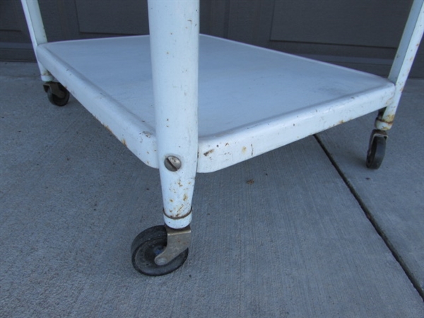 METAL CHAIR & VINTAGE 3-TIER ROLLING CART