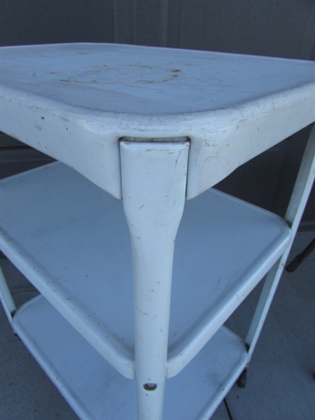 METAL CHAIR & VINTAGE 3-TIER ROLLING CART