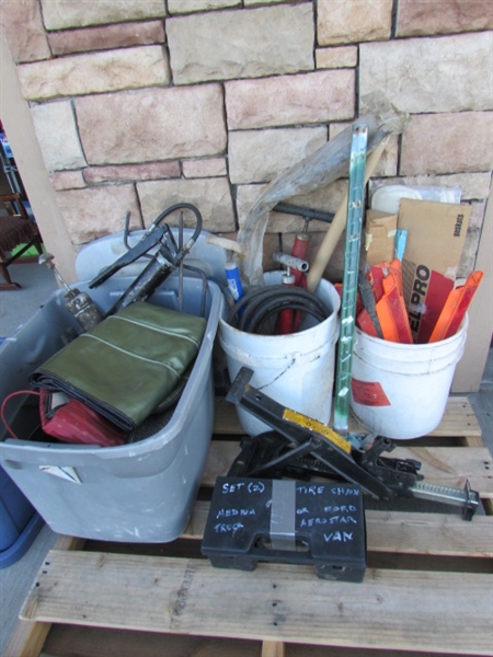 ASSORTMENT OF AUTOMOTIVE ITEMS, FENDER BLANKETS, GREASE GUNS & MORE