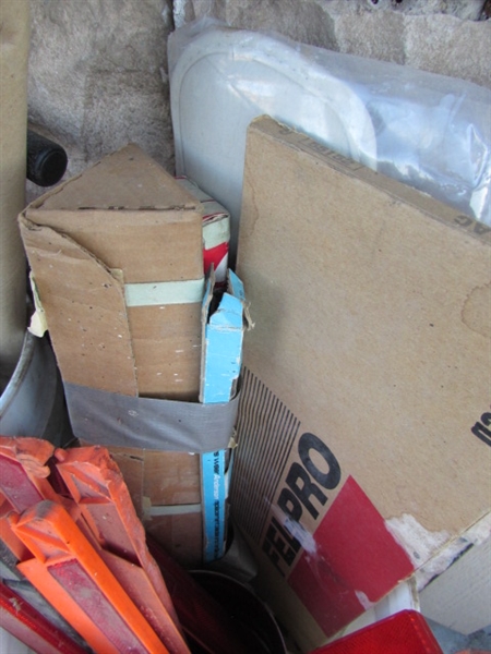 ASSORTMENT OF AUTOMOTIVE ITEMS, FENDER BLANKETS, GREASE GUNS & MORE