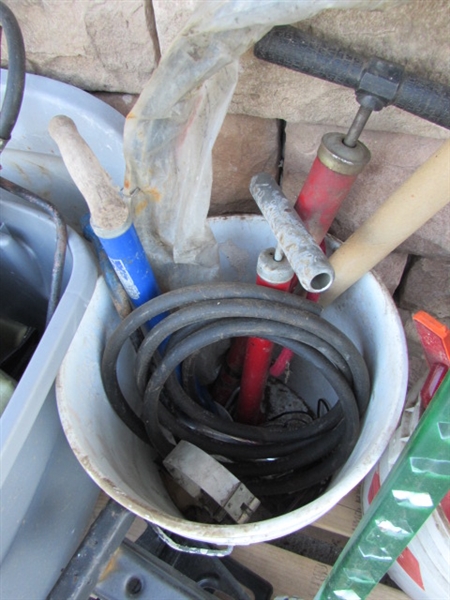 ASSORTMENT OF AUTOMOTIVE ITEMS, FENDER BLANKETS, GREASE GUNS & MORE