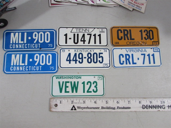 VINTAGE WINDUP NASA MOON SCOUT TOY, 1970'S CEREAL BOX LICENSE PLATES & VARIOUS TOYS