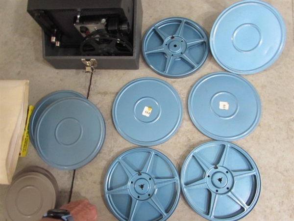 DA-LITE PROJECTOR SCREEN & KODAK SUPER 8 INSTAMATIC M50 PROJECTOR & FILM REELS