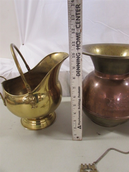 BRASS & COPPER SPITOON & BRASS POTS & KEY KEEPER