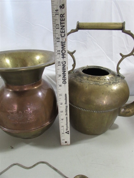 BRASS & COPPER SPITOON & BRASS POTS & KEY KEEPER