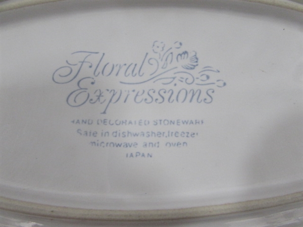 59 PIECE FLORAL EXPRESSIONS STONEWARE DINNERWARE