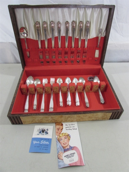 VINTAGE HOLMES & EDWARDS DANISH PRINCESS SILVERPLATE FLATWARE SET IN BOX + 6 LADY ESTHER TEASPOONS