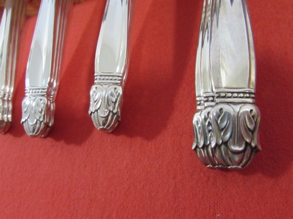 VINTAGE HOLMES & EDWARDS DANISH PRINCESS SILVERPLATE FLATWARE SET IN BOX + 6 LADY ESTHER TEASPOONS