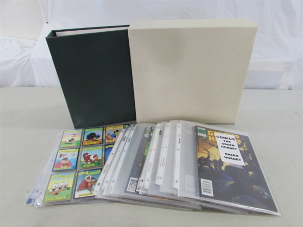 VINTAGE GREEN HORNET COMIC BOOKS + VARIOUS TRADING CARDS W/STORAGE BINDER