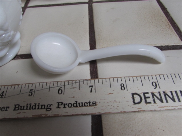 ASSORTMENT OF MILK GLASS, CERAMIC BIRDHOUSE AND PLANTER