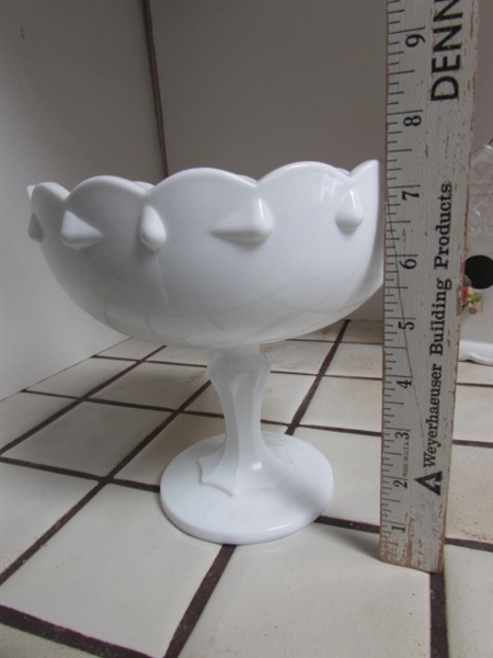ASSORTMENT OF MILK GLASS, CERAMIC BIRDHOUSE AND PLANTER