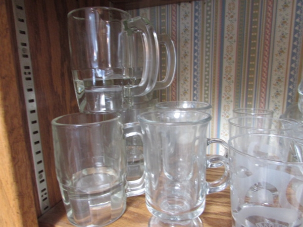 LARGE VARIETY OF GLASSWARE INCLUDING VINTAGE TUMBLERS, PRINCESS HOUSE CRYSTAL AND MORE