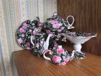 VICTORIAS GARDEN TEA CUP, SAUCERS & POTS