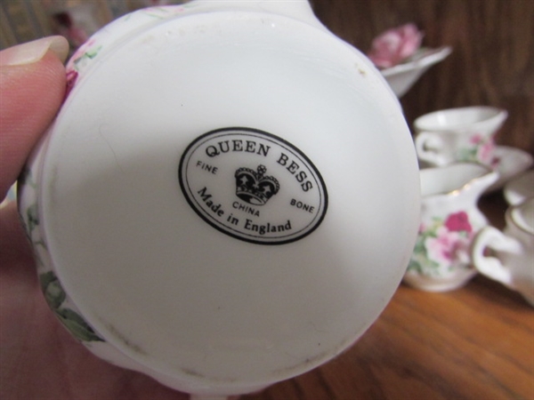 QUEEN BESS CHINA MINI TEA COLLECTION W/TWO CANDLESTICK HOLDERS